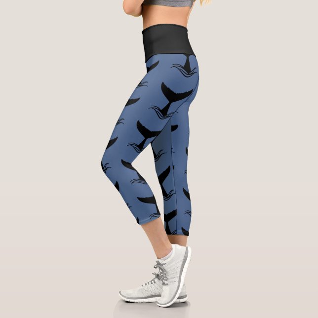 Leggings Capri Silhouette de cola de ballena de ola oceánica (Izquierda)