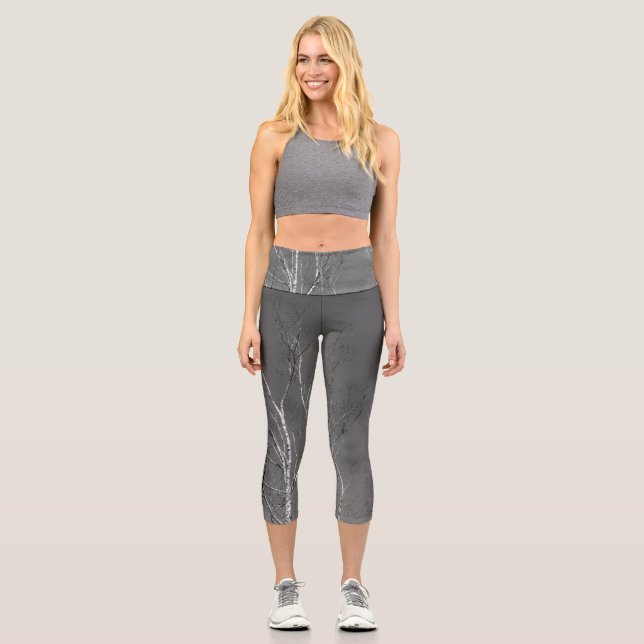 Leggings Capri Silhouettes de árbol de birco oscuro 1 (Anverso)