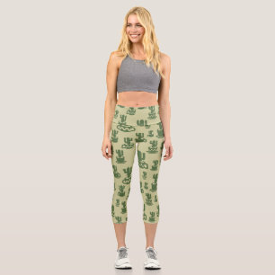 Leggings Capri Silueta de cactus suculenta en tazas y macetas