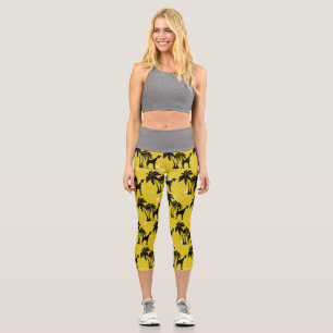 Leggings Capri Silueta de jirafa hojas de palma tropical zoo