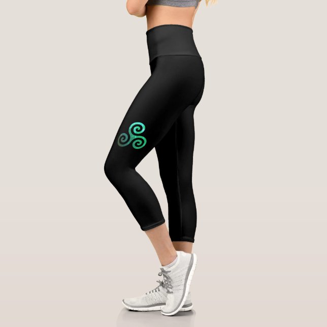 Leggings Capri Símbolo celta de la época de Emerald Triskele (Izquierda)