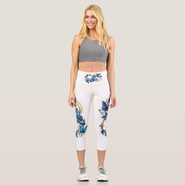 Leggings Capri Símbolo infinito de mariposas Morpho azules (Anverso)