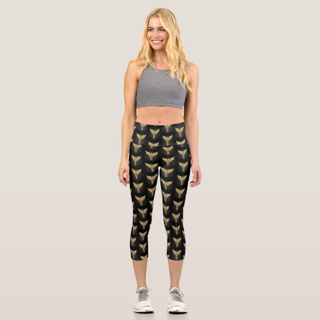 Leggings Capri Símbolo poligonal de oro Caduceus (Anverso)
