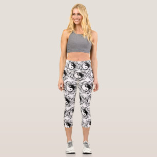 Leggings Capri Símbolo Yin & Yang estilo Tatuaje blanco y negro