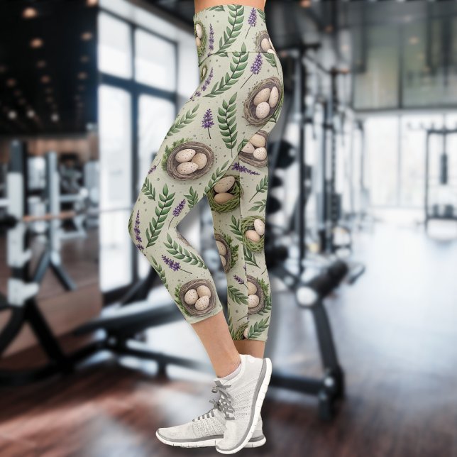 Leggings Capri Simple Sage Green Easter Eggs Lavender Nest (Subido por el creador)