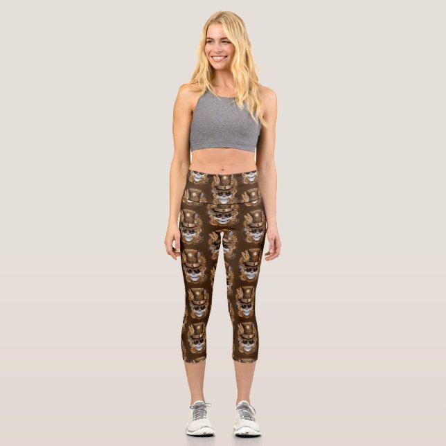 Leggings Capri Skull Steampunk Voodoo Retro Machine (Anverso)