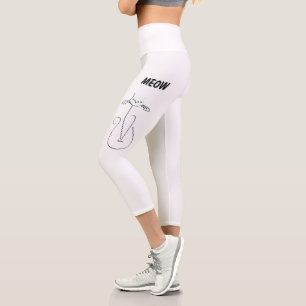Leggings Capri Slinky Black Cat Meow Meow Green Eyes