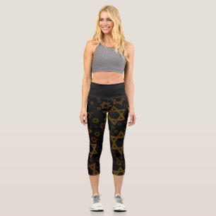 Leggings Capri SlipperyJoe's Hanukkah Star David artístico 