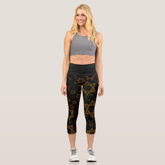 Leggings Capri SlipperyJoe's Hanukkah Star David artístico  (Anverso)