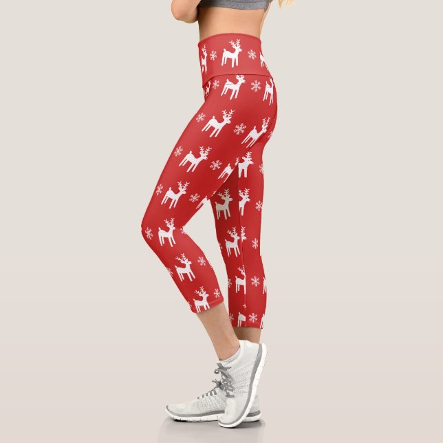Leggings Capri Snowflake Reindeer Holiday Festive Christmas Women (Izquierda)