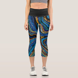 Leggings Capri Sparkle Glam Purpurina arte de mármol femenino azu
