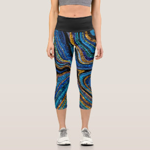 Leggings Capri Sparkle Glam Purpurina arte de mármol femenino azu