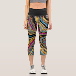 Leggings Capri Sparkle Glam Purpurina arte de mármol femenino gri