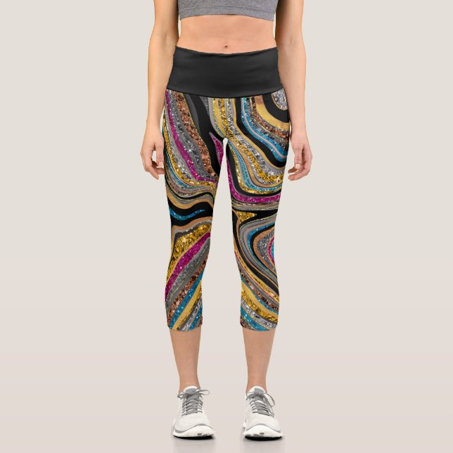 Leggings Capri Sparkle Glam Purpurina arte de mármol femenino gri (Anverso)
