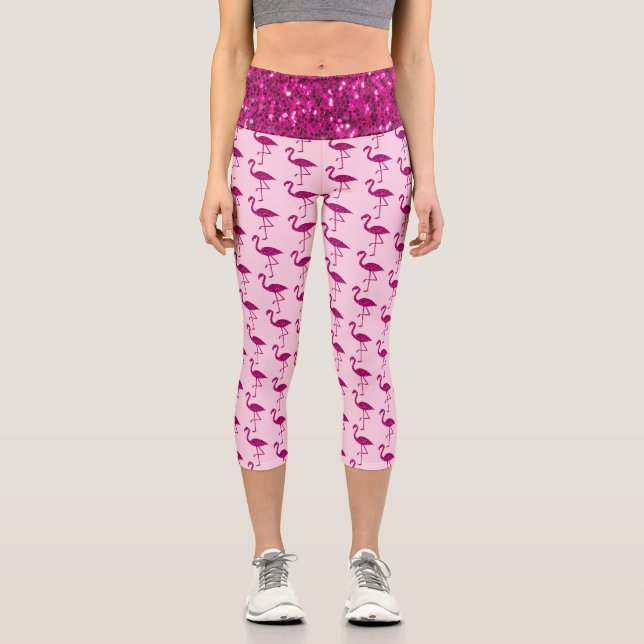 Leggings Capri Sparkly flamingo chismes de imitación rosa calient (Anverso)
