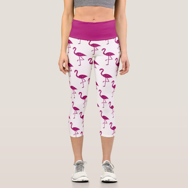 Leggings Capri Sparkly flamingo Patrón de destellos purpurina ros (Anverso)