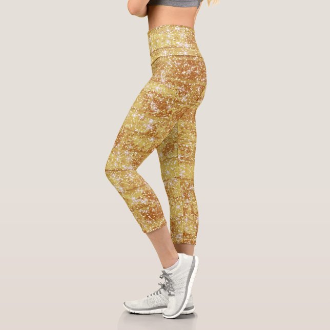 Leggings Capri Sparkly Gold Purpurina patrón de textura de Moda (Izquierda)