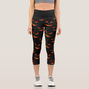 Leggings Capri Sparkly Jack O'Lantern afronta el patrón de Hallow