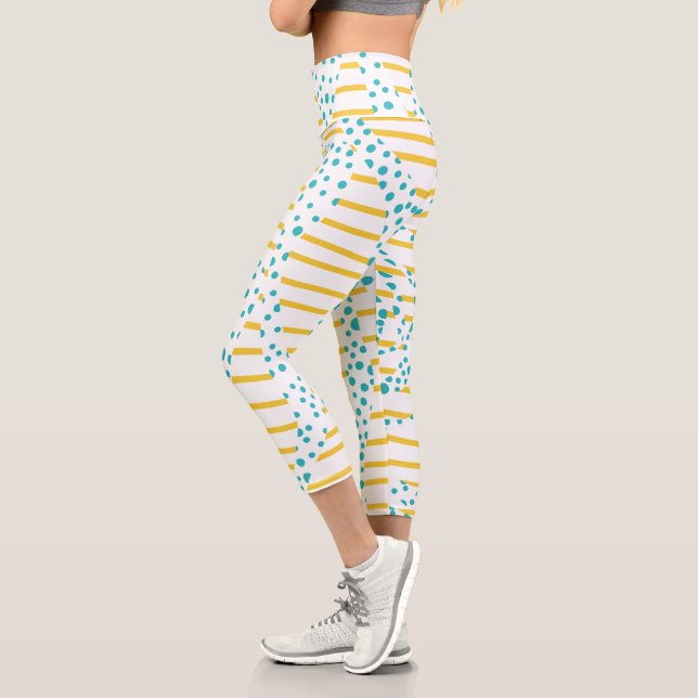 Leggings Capri Spots & Stripes 2 en turquesa, amarillo y blanco (Izquierda)