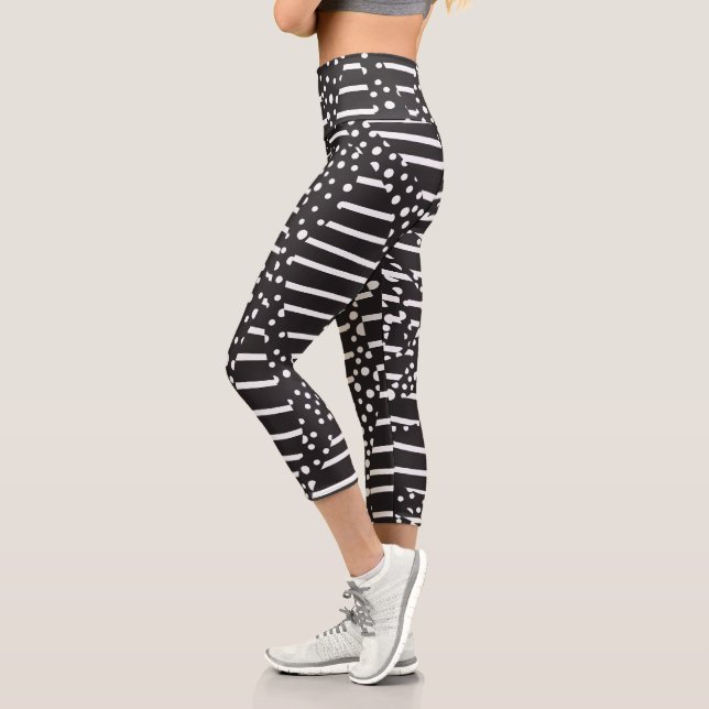 Leggings Capri Spots y Stripes 2 en blanco sobre negro (Izquierda)