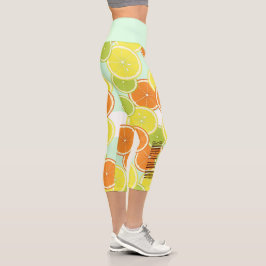 Leggings Capri Squeeze The Day - Trozos De Fruta De Citrus Verde