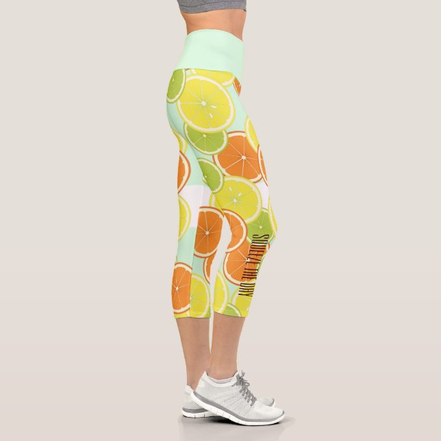Leggings Capri Squeeze The Day - Trozos De Fruta De Citrus Verde  (Derecha)