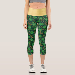 Leggings Capri St Patricks day Gold Trefoil Ribbon Lucky Shamrock