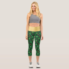 Leggings Capri St Patricks day Gold Trefoil Ribbon Lucky Shamrock