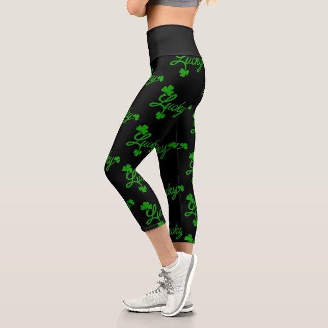 Leggings Capri St, Patricks Day Lucky Shamrock Green Clover Leaf (Izquierda)