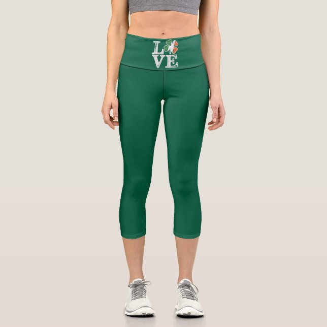 Leggings Capri St Patrics Day Love Lucky Irish Shamrock Green (Anverso)