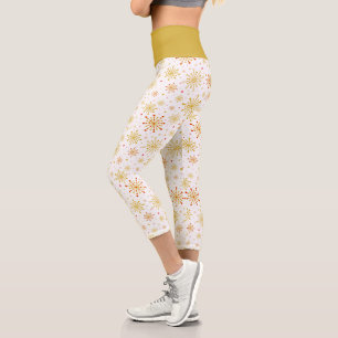 Leggings Capri Starburst Retro Atomic MidCentury Mod Red & Gold