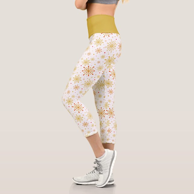 Leggings Capri Starburst Retro Atomic MidCentury Mod Red & Gold (Izquierda)
