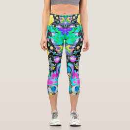 Leggings Capri Stargazer Lily, Rosa y Collage de Hibiscus Rosa