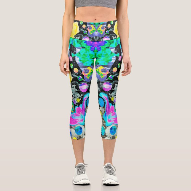 Leggings Capri Stargazer Lily, Rosa y Collage de Hibiscus Rosa (Anverso)