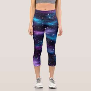 Leggings Capri Starry Sky Galaxy Blue & Purple