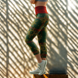 Leggings Capri Steampunk Snowflake Tartán rojo y verde