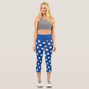 Leggings Capri Stitching rojo del béisbol blanco