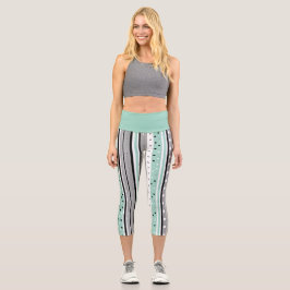 Leggings Capri Striped Black and Green Casual 