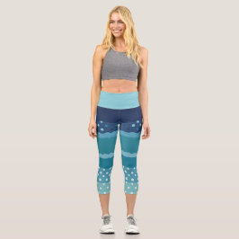 Leggings Capri Stripes and Polka dot in Shades of Blue 