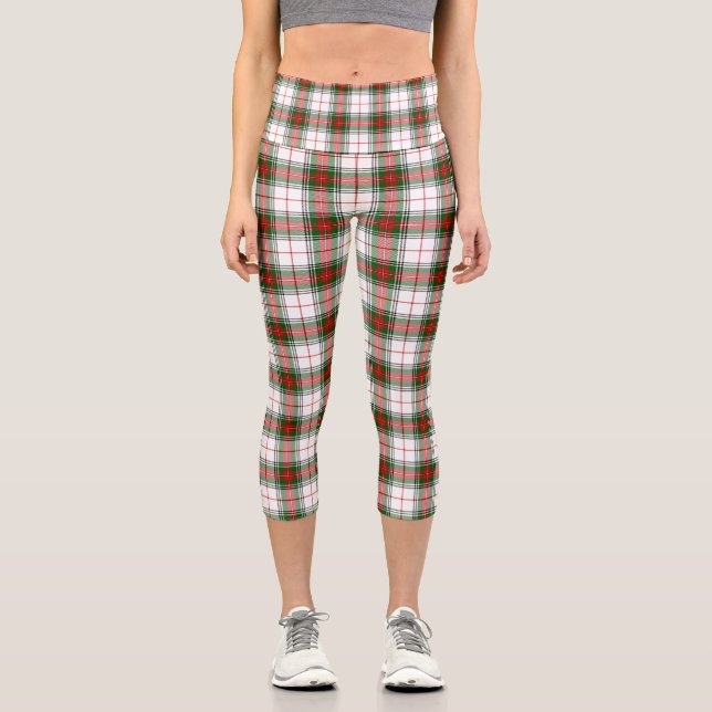 Leggings Capri Stuart / Stewart tartan blanco rojo platillo verde (Anverso)