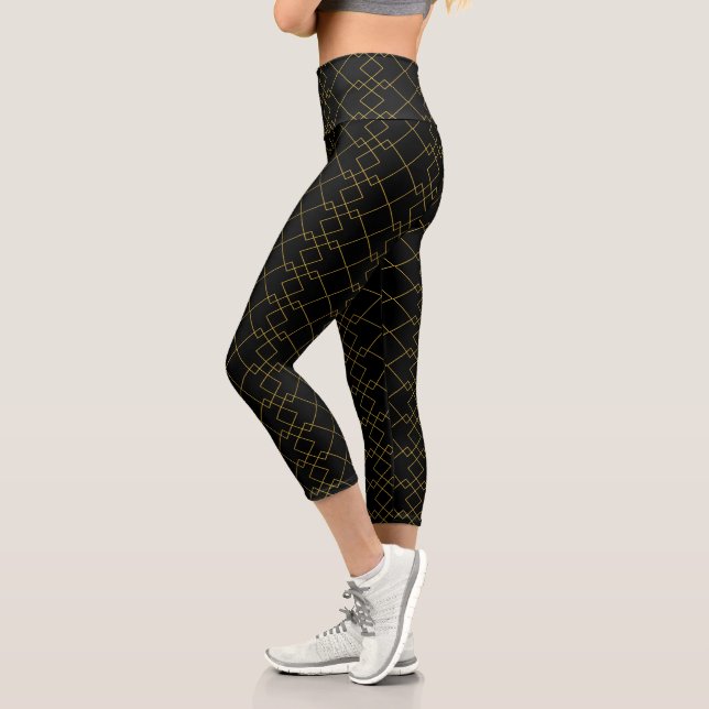 Leggings Capri Stylish Gold Geometric Box Design Black (Izquierda)