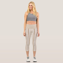 Leggings Capri Stylish Taupe Hand Painted Striped Yoga Exercise