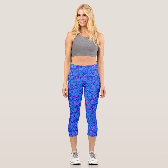 Leggings Capri Sueños abstractos azules y rosas (Anverso)