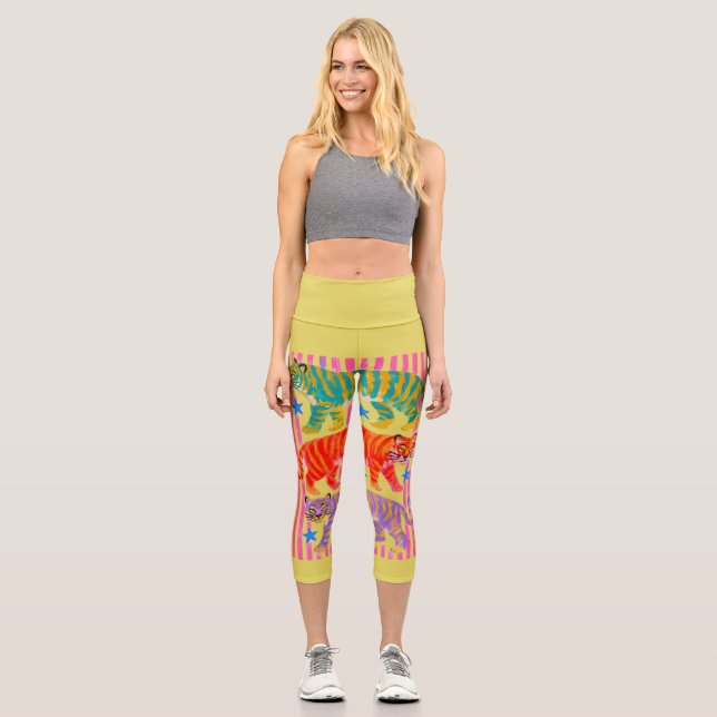 Leggings Capri sueños de tigre arcoíris (Anverso)