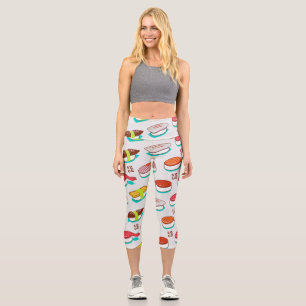 Leggings Capri Sushi de nigiri de época, patrón de doodle