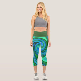 Leggings Capri Swirl verde y azul - Resumen de Guay Psicodélico