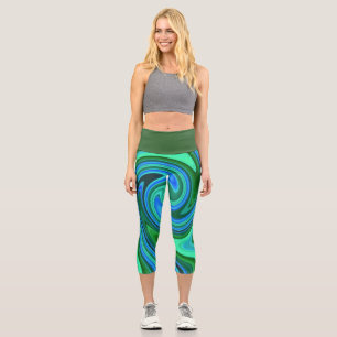 Leggings Capri Swirl verde y azul - Resumen de Guay Psicodélico