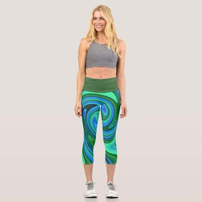 Leggings Capri Swirl verde y azul - Resumen de Guay Psicodélico (Anverso)