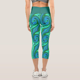 Leggings Capri Swirl verde y azul - Resumen de Guay Psicodélico