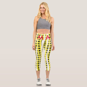 Leggings Capri tablero de verificación amarillo negro añadir nomb